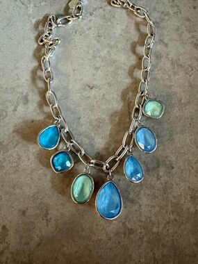 Touchstone Crystal Necklace with Blue and Aqua Gemstone Drops